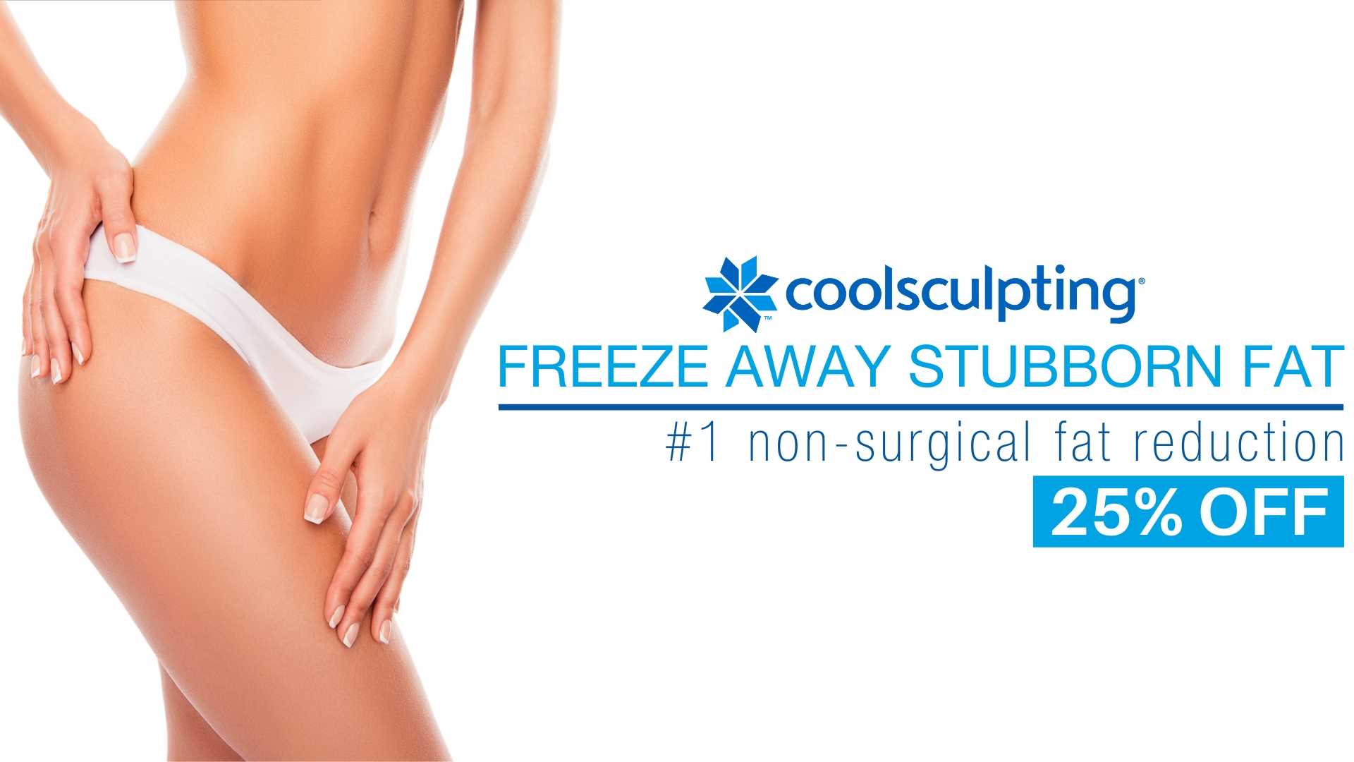 Woman touches her sculpted body after CoolSculpting.