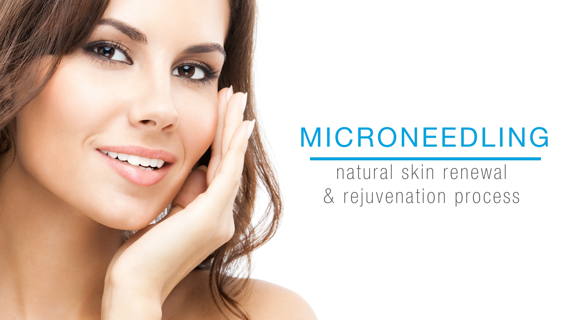 Lovely woman smiling with rejuvenated skin from microneedling.