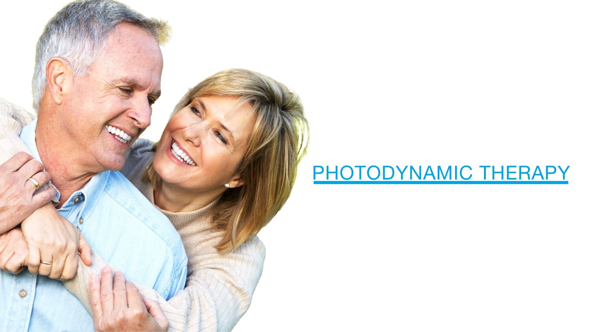 Happy older couple looking at each other with success in photodynamic therapy.